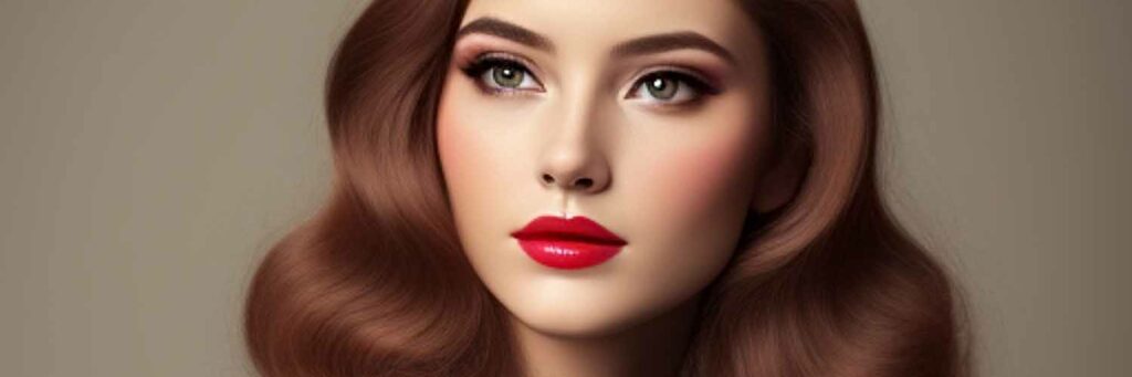 Rostro de mujer con labios pintados de rojo.